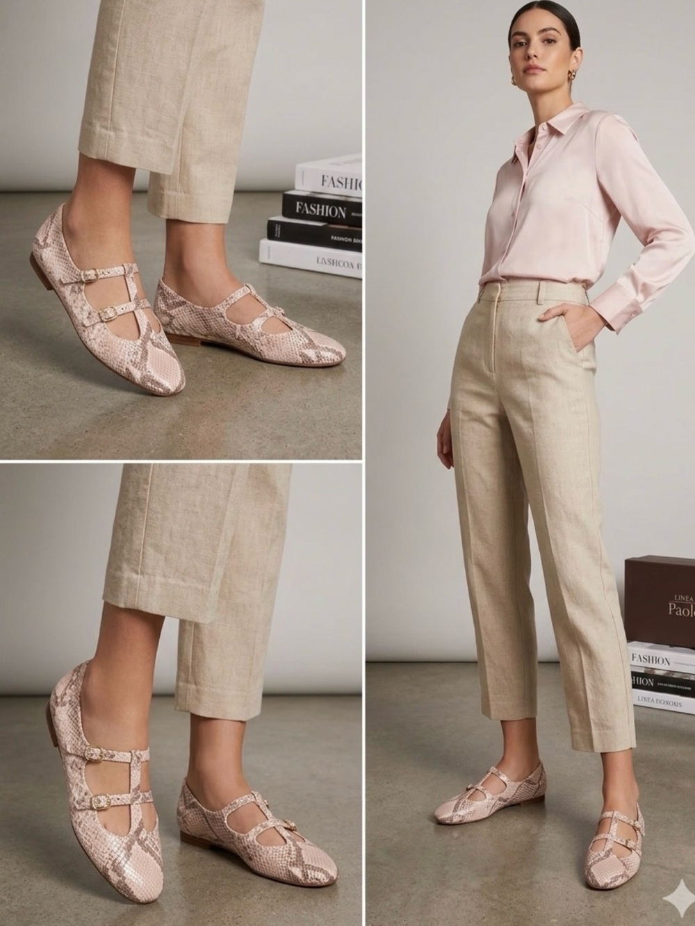 Linea Paolo Matilda Pink Snakeskin Mary Jane Flats Size 7.5 Pink Shimmer New